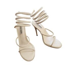 Steve Madden Faux Pearl Wrap Heels White Strappy Sandals Size 8